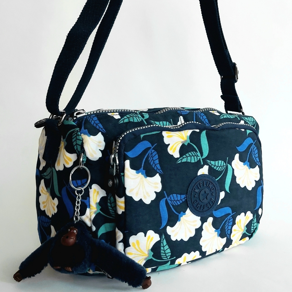 🐒Kipling Classic Nylon Messenger Crossbody Bag in Navy Floral